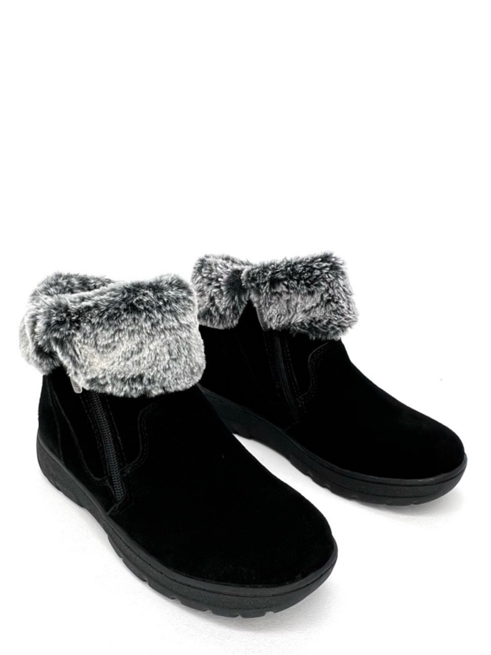 NEW Khombu Blend Black Suede Ankle Boot Size 7 Faux Fur Collar Water-Resistant